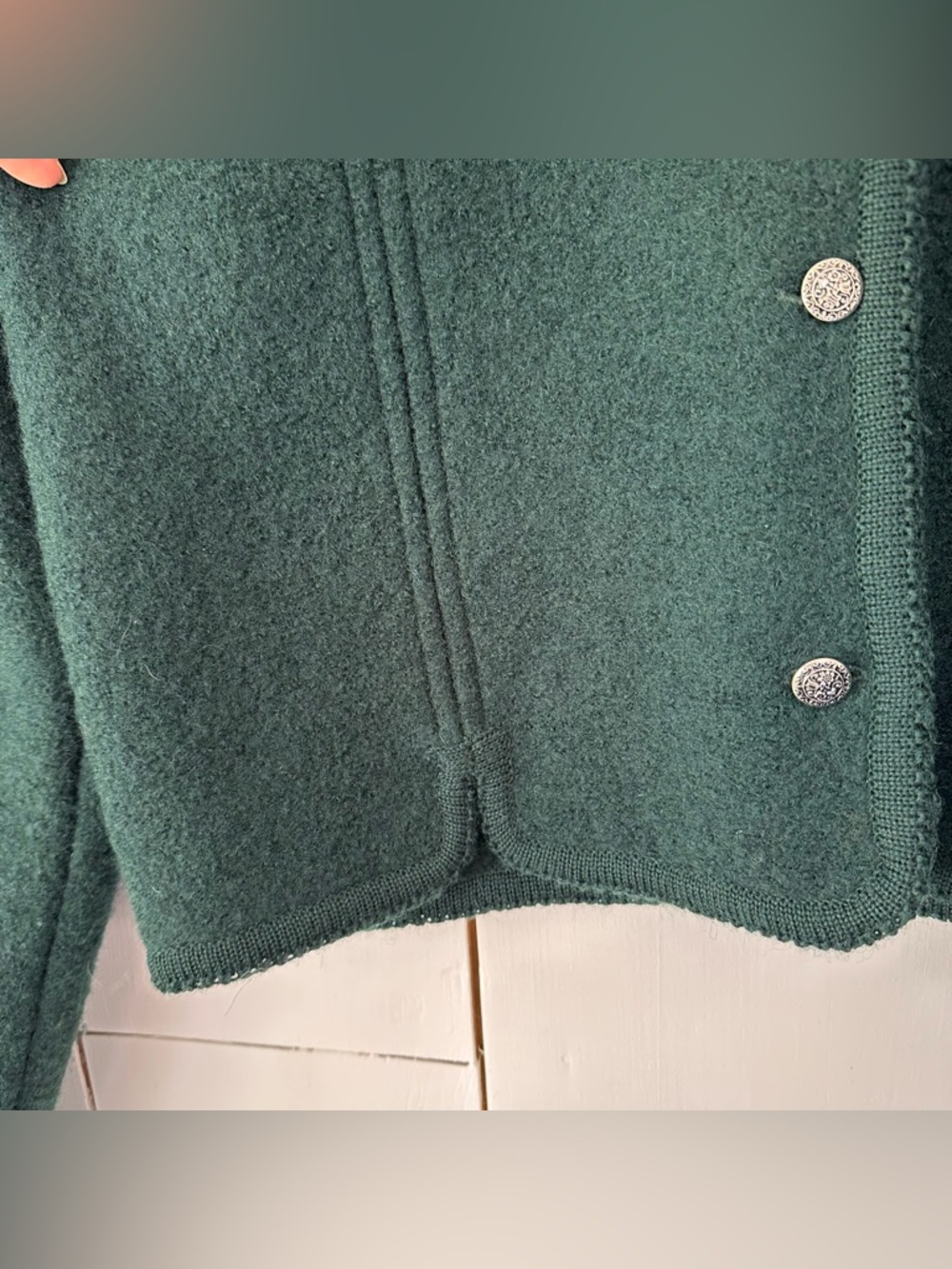 VTG Carroll Reed Boiled Wool Cardigan Sweater Jacket Sz 14 Forest Green - Picture 6 of 8